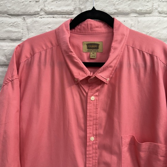 The Foundry Supply Co Coral Pink Mens 3XL Short Sleeve Button Shirt 100% Cotton - Picture 2 of 10